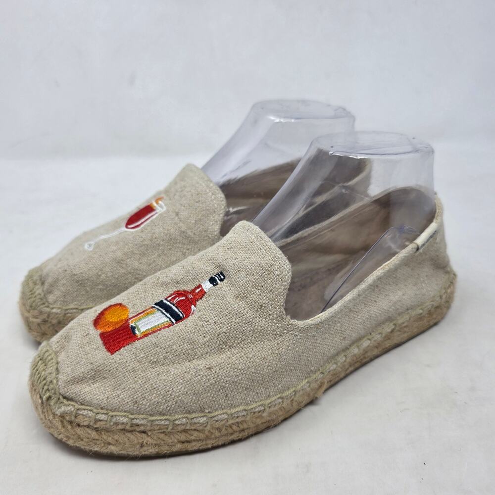 Soludos Wine Cocktail Embroidered Espadrille Loafers Beige Women’s US 8